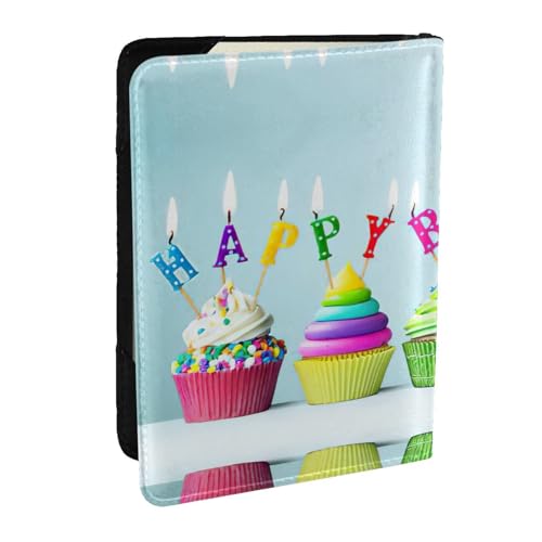 EdWal Bunte Reisepasshülle mit Kreditkartenfach, Leder, Motiv: "Happy Birthday", Cupcakes, für Damen, Herren, Familienausweis, Reisen, Schwarz , Einheitsgröße von EdWal