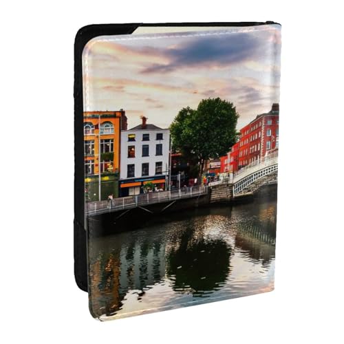 EdWal Dublin Reisepasshülle mit Kreditkartenfach, Leder, Motiv: Ha Penny Bridge Fluss, für Damen, Herren, Familienausweis, Reisen, Schwarz , Einheitsgröße von EdWal