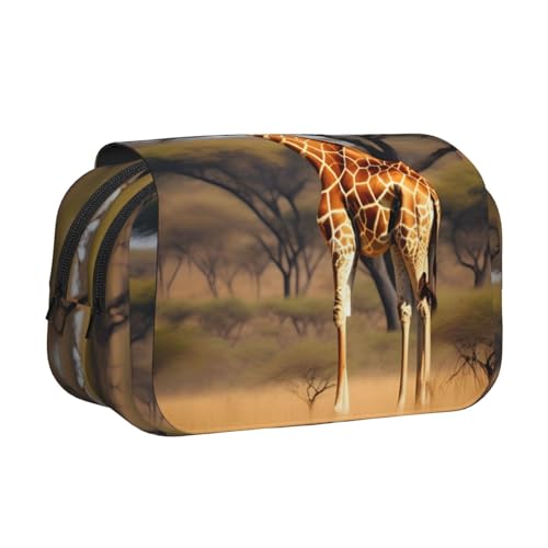 EdWal Federmäppchen aus Segeltuch, Motiv: Afrika-Giraffe, majestätischer Baumdruck, großes Fassungsvermögen, Organizer, multifunktionales Federmäppchen von EdWal