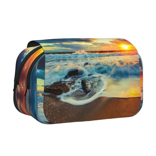 EdWal Federmäppchen mit Sonnenuntergang-Strand-Druck, Segeltuch, großes Fassungsvermögen, Organizer, multifunktionales Federmäppchen von EdWal