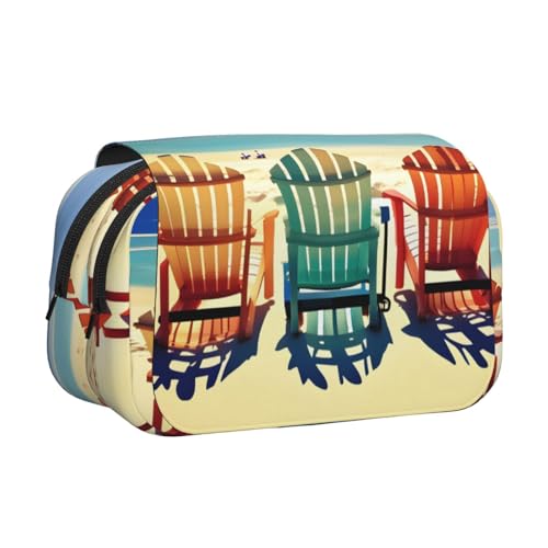 EdWal Federmäppchen mit Strandszene mit Stühlen, Segeltuch, großes Fassungsvermögen, Organizer, multifunktionales Federmäppchen EdWal Federmäppchen mit Strandszene mit Stühlen, Segeltuch, großes Fassungsvermögen, Organizer, multifunktionales Federmäppchen von EdWal