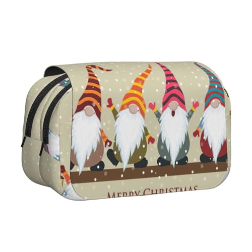 EdWal Federmäppchen mit Weihnachts-Zwergen-Druck, Segeltuch, Stifteetui, großes Fassungsvermögen, Organizer, multifunktionales Federmäppchen von EdWal