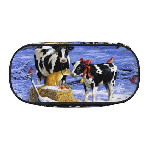 EdWal Federmäppchen mit Weihnachtsmotiv und Kuhmotiv, großes Fassungsvermögen, großes Federmäppchen, Schreibwaren, Stiftetasche, Büro, Uni, Schule, Schwarz , Einheitsgröße, Taschen-Organizer von EdWal