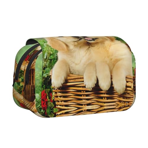 EdWal Federmäppchen mit Welpen-Motiv Golden Retriever, Segeltuch, großes Fassungsvermögen, Organizer, multifunktionales Federmäppchen von EdWal