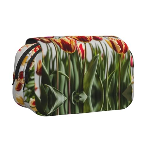 EdWal Federmäppchen mit buntem Tulpenmuster, Segeltuch, großes Fassungsvermögen, Organizer, multifunktionales Federmäppchen von EdWal