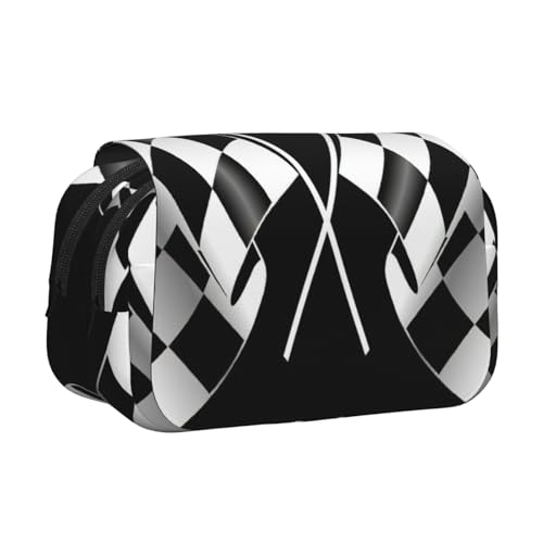 EdWal Federmäppchen mit kariertem Flaggenmuster, aus Leinen, großes Fassungsvermögen, multifunktional, Schwarz / Weiß EdWal Federmäppchen mit kariertem Flaggenmuster, aus Leinen, großes Fassungsvermögen, multifunktional, Schwarz / Weiß von EdWal