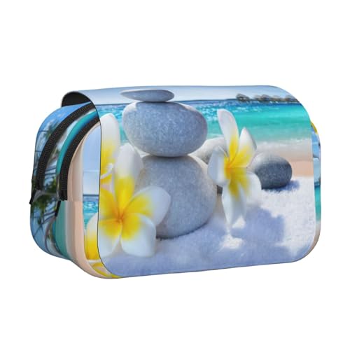 EdWal Federmäppchen mit tropischer Blume und Zen-Steindruck, Leinen, großes Fassungsvermögen, Organizer, multifunktionales Federmäppchen von EdWal