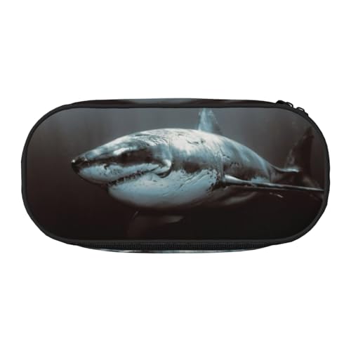 EdWal Großes Federmäppchen mit weißem Hai-Aufdruck, großes Fassungsvermögen, Schreibwaren, Stiftetasche, Büro, Uni, Schule, Schwarz , Einheitsgröße, Taschen-Organizer von EdWal