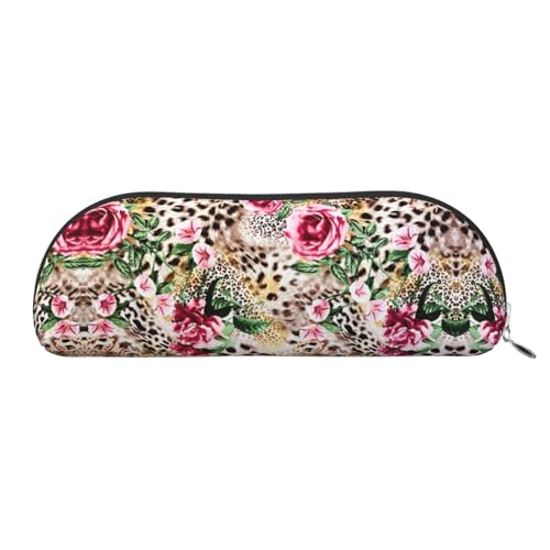 EdWal Kosmetiktasche mit Leoparden- und Rosendruck, Federmäppchen, stilvolle Kosmetiktasche für Damen, Reise-Make-up-Tasche, Silber, one size, Kulturbeutel von EdWal