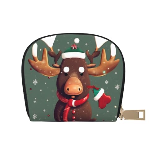 EdWal Lustige Weihnachten Elchkopf Druck Kartenhalter Uni Kreditkartenetui für Damen und Herren Leder Kartenhalter Slim Visitenkarte, weiß, Einheitsgröße von EdWal