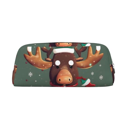 EdWal Lustiges Weihnachts-Federmäppchen mit Elchkopf-Druck, großes Federmäppchen, Schreibwaren, Stiftetasche, Büro, Uni, Schule, Make-up-Tasche, silber, Einheitsgröße, Kulturbeutel von EdWal
