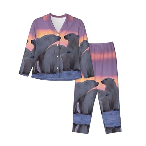 EdWal Pyjama-Set mit Eisbär-Aufdruck für Damen und Damen, modisches Langarm-Shirt und durchgehende Unterseite, Schwarz , L von EdWal