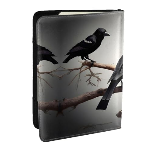 EdWal Reisepasshülle aus Leder, Motiv: Krähenvögel auf einem Ast, mit Kreditkartenfach, für Damen, Herren, Familienausweis, Reisen, Schwarz , Einheitsgröße von EdWal
