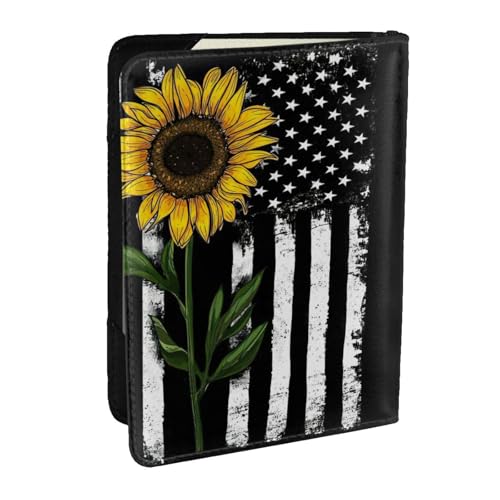 EdWal Reisepasshülle aus Leder mit Sonnenblumen- und amerikanischer Flagge, mit Kreditkartenfach, für Damen, Herren, Familienausweis, Reisen, Schwarz , Einheitsgröße von EdWal