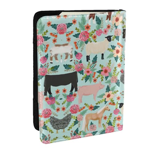 EdWal Reisepasshülle mit Bauernhoftier-Motiv, mit Kreditkartenfach, Leder, Reisepasshülle, für Damen, Herren, Familienausweis, Reisen, Schwarz , Einheitsgröße von EdWal