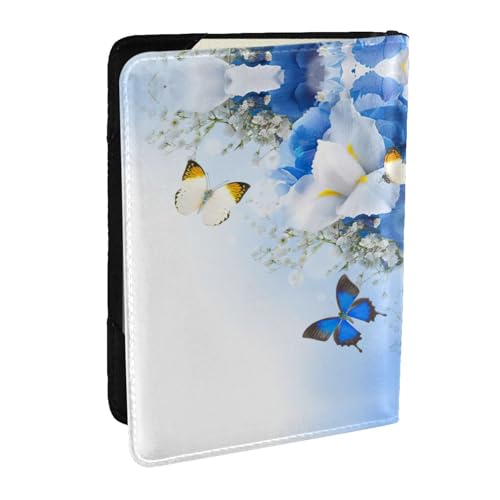 EdWal Reisepasshülle mit Blumen- und Schmetterlings-Aufdruck, mit Kreditkartenfach, Leder, Reisepasshülle, für Damen, Herren, Familienausweis, Reisen, Schwarz , Einheitsgröße von EdWal