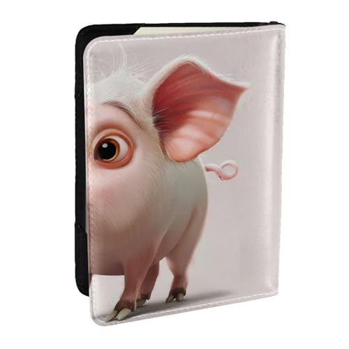 EdWal Reisepasshülle mit Cartoon-Schweine-Motiv, mit Kreditkartenfach, Leder, für Damen, Herren, Familienausweis, Reisen, Schwarz , Einheitsgröße von EdWal
