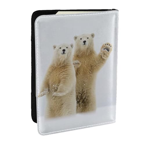 EdWal Reisepasshülle mit Eisbär-Aufdruck, Kreditkartenfach, Leder, Reisepasshülle, für Damen, Herren, Familienausweis, Reisen, Schwarz , Einheitsgröße von EdWal