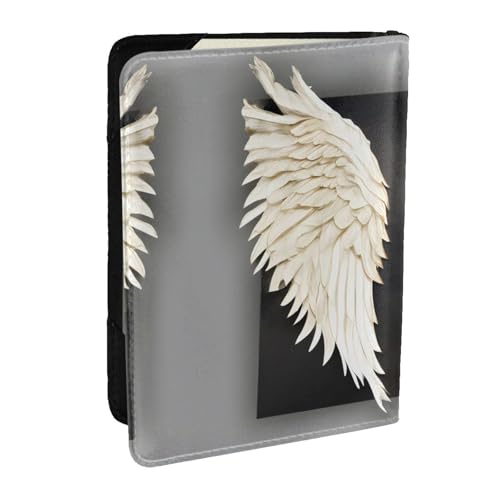 EdWal Reisepasshülle mit Engelfeder-Aufdruck, mit Kreditkartenfach, Leder, Reisepasshülle, für Damen, Herren, Familienausweis, Reisen, Schwarz , Einheitsgröße von EdWal