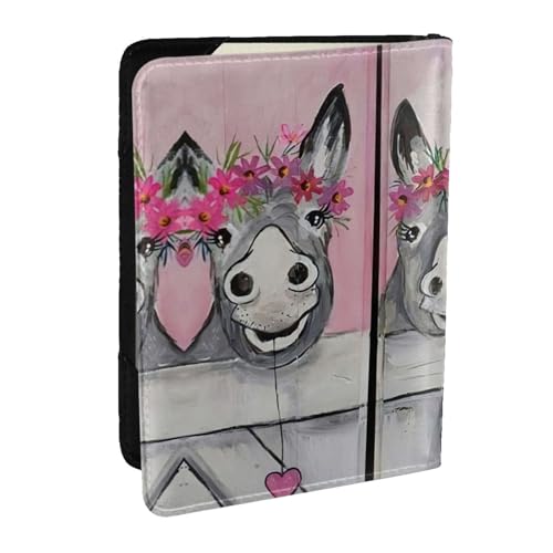 EdWal Reisepasshülle mit Esel- und Blumendruck, mit Kreditkartenfach, Leder, Reisepasshülle, für Damen, Herren, Familienausweis, Reisen, Schwarz , Einheitsgröße von EdWal