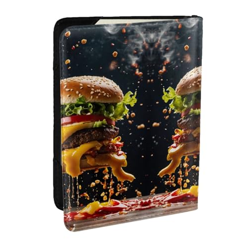 EdWal Reisepasshülle mit Fast-Food-Aufdruck, mit Kreditkartenfach, Leder, Reisepasshülle, für Damen, Herren, Familienausweis, Reisen, Schwarz , Einheitsgröße von EdWal