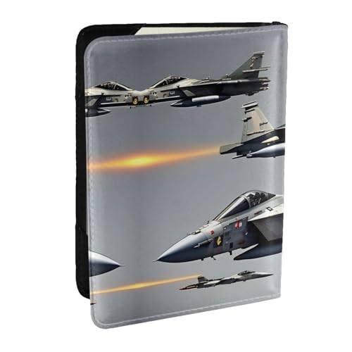 EdWal Reisepasshülle mit Flugzeug-Motiv "Fighter Jets" mit Kreditkartenfach, Leder, Reisepasshülle, für Damen, Herren, Familienausweis, Reisen, Schwarz , Einheitsgröße von EdWal