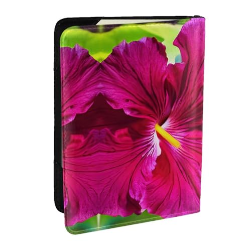 EdWal Reisepasshülle mit Hibiskus-Blumendruck, Kreditkartenfach, Leder, Reisepasshülle, für Damen, Herren, Familienausweis, Reisen, Schwarz , Einheitsgröße von EdWal