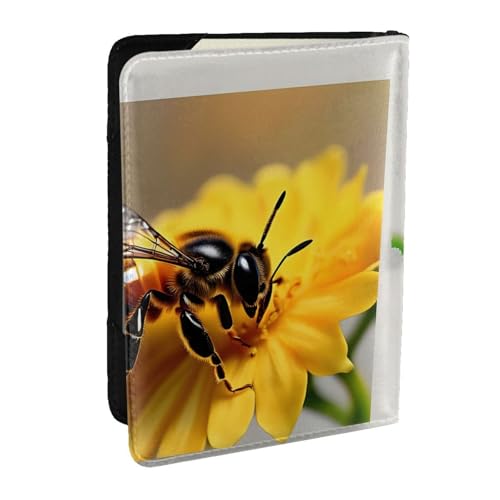 EdWal Reisepasshülle mit Honigbienen- und Blumendruck, Kreditkartenfach, Leder, Reisepasshülle, für Damen, Herren, Familienausweis, Reisen, Schwarz , Einheitsgröße von EdWal