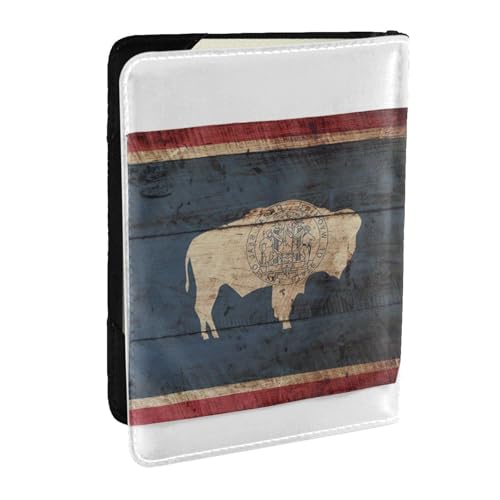 EdWal Reisepasshülle mit Kartenhalter, Leder, Motiv: Wyoming Staatsflagge, Kartenfach, für Damen, Herren, Familienausweis, Reisen, Schwarz , Einheitsgröße von EdWal