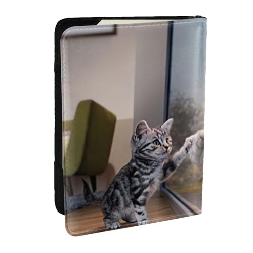 EdWal Reisepasshülle mit Katzenmotiv und reflektierendem Tiger, mit Kreditkartenfach, Leder, Reisepasshülle, für Damen, Herren, Familienausweis, Reisen, Schwarz , Einheitsgröße von EdWal