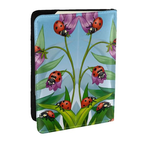 EdWal Reisepasshülle mit Marienkäfer-Aufdruck, mit Kreditkartenfach, Leder, Reisepasshülle, für Damen, Herren, Familienausweis, Reisen, Schwarz , Einheitsgröße von EdWal