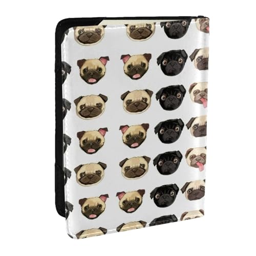 EdWal Reisepasshülle mit Mops-Aufdruck, mit Kreditkartenfach, Leder, für Damen, Herren, Familienausweis, Reisen, Schwarz / Gelb, Schwarz , Einheitsgröße von EdWal