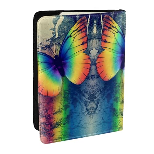 EdWal Reisepasshülle mit Regenbogen-Schmetterling-Aufdruck, mit Kreditkartenfach, Leder, Reisepasshülle, für Damen, Herren, Familienausweis, Reisen, Schwarz , Einheitsgröße von EdWal