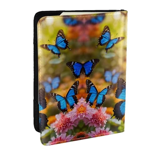 EdWal Reisepasshülle mit Schmetterlings- und Blumendruck, mit Kreditkartenfach, Leder, Reisepasshülle, für Damen, Herren, Familienausweis, Reisen, Schwarz , Einheitsgröße von EdWal