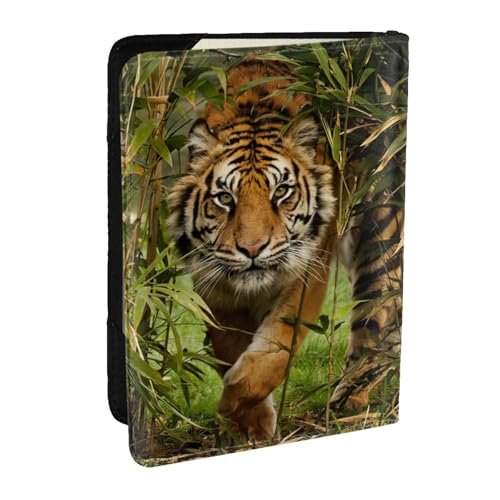 EdWal Reisepasshülle mit Tigermotiv im Dschungel, mit Kreditkartenfach, Leder, Reisepasshülle, für Damen, Herren, Familienausweis, Reisen, Schwarz , Einheitsgröße von EdWal