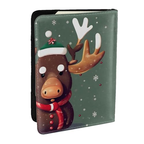 EdWal Reisepasshülle mit lustigem Weihnachts-Elchkopf-Aufdruck, mit Kreditkartenfach, Leder, Reisepasshülle, für Damen, Herren, Familienausweis, Reisen, Schwarz , Einheitsgröße von EdWal