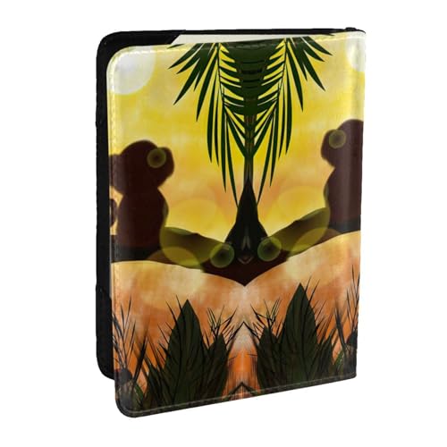 EdWal Reisepasshülle mit niedlichem Affen-Motiv, mit Kreditkartenfach, Leder, Reisepasshülle, für Damen, Herren, Familienausweis, Reisen, Schwarz , Einheitsgröße von EdWal