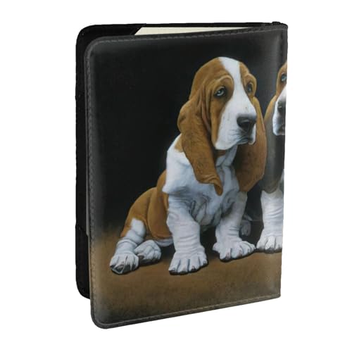 EdWal Reisepasshülle mit niedlichem Basset Hound Welpen, mit Kreditkartenfach, Leder, Reisepasshülle, für Damen, Herren, Familienausweis, Reisen, Schwarz , Einheitsgröße von EdWal
