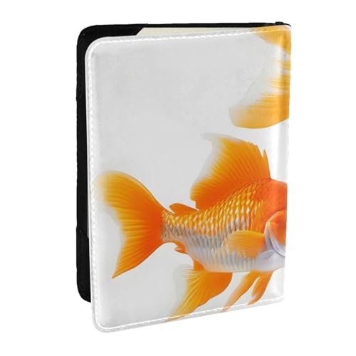 EdWal Reisepasshülle mit niedlichem Goldfisch-Aufdruck, mit Kreditkartenfach, Leder, Reisepasshülle, für Damen, Herren, Familienausweis, Reisen, Schwarz , Einheitsgröße von EdWal