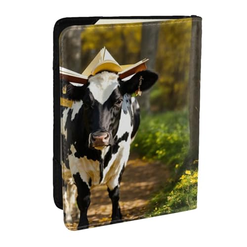 EdWal Reisepasshülle mit niedlichem Kuh-Motiv, mit Kreditkartenfach, Leder, für Damen, Herren, Familienausweis, Reisen, Schwarz , Einheitsgröße von EdWal