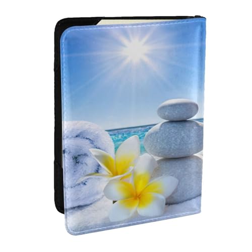 EdWal Reisepasshülle mit tropischen Blumen und Zen-Steinen, mit Kreditkartenfach, Leder, Reisepasshülle, für Damen, Herren, Familienausweis, Reisen, Schwarz , Einheitsgröße von EdWal