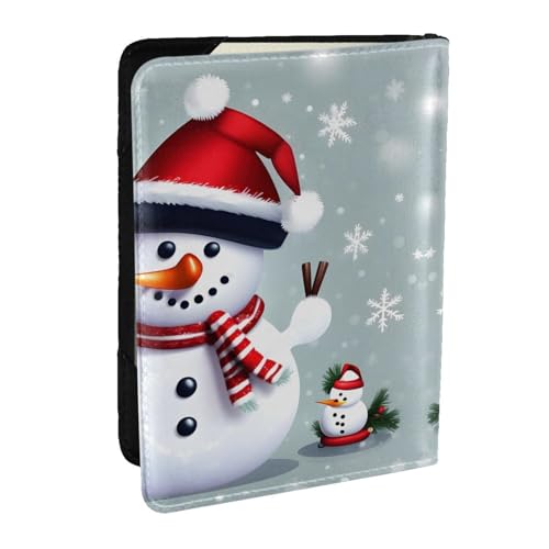 EdWal Reisepasshülle mit weihnachtlichem Schneemann-Aufdruck, mit Kreditkartenfach, Leder, Reisepasshülle, für Damen, Herren, Familienausweis, Reisen, Schwarz , Einheitsgröße von EdWal