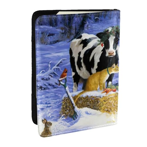 EdWal Reisepasshülle mit weihnachtlichem Schneemilch-Kuh-Aufdruck, mit Kreditkartenfach, Leder, Reisepasshülle, für Damen, Herren, Familienausweis, Reisen, Schwarz , Einheitsgröße von EdWal