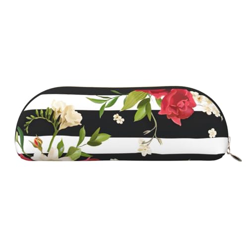 EdWal Schwarz-Weiß-Streifen rote Rose Blumen Druck Make-up Tasche Federmäppchen, Bleistiftkasten, stilvolle Federmäppchen für Frauen, Reise-Make-up-Tasche, Gold, En storlek, Kulturbeutel von EdWal