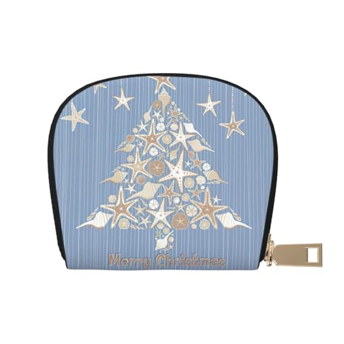 EdWal Seashell Weihnachten Druck Kartenhalter Uni Kreditkartenetui für Damen und Herren Leder Kartenhalter Slim Visitenkarte, weiß, Einheitsgröße von EdWal