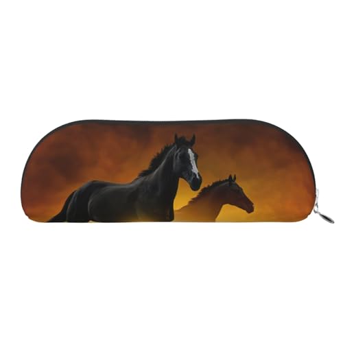 EdWal Stylische Kosmetiktasche für Damen, Motiv: schwarze Pferde und rote Wolken, Stiftemäppchen, Reiseetui, Silberfarben., One Size, Kulturbeutel von EdWal