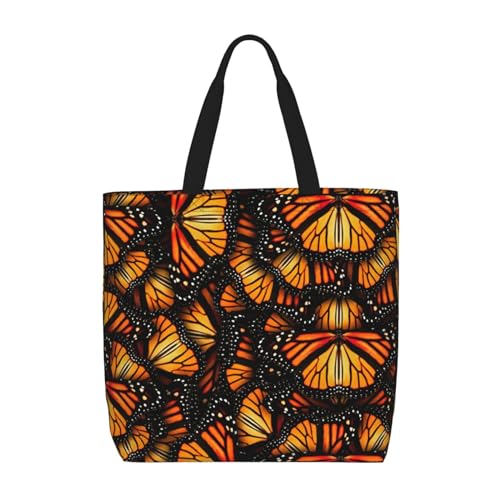 EdWal Tragetasche mit Leopardenmuster, für Damen, Schultertasche, große Einkaufstasche, für Arbeit, Reisen, Einkaufen, Schwarz / Weiß, Heaps of Orange Monarch Schmetterlinge, Einheitsgröße von EdWal