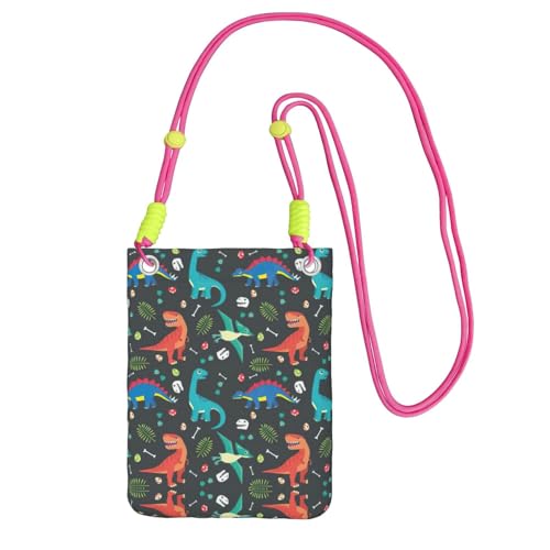 EdWal Umhängetasche mit Cartoon-Dinosaurier-Druck, für Damen, Mini-Handygeldbörsen, niedliche Handy-Geldbörse, für Wandern, Reisen, Geschenk, Fuchusia, Einheitsgröße von EdWal