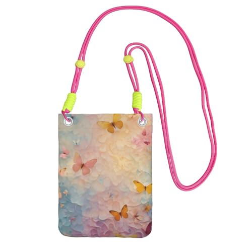 EdWal Umhängetasche mit Schmetterlings-Aufdruck, für Damen, Mini-Handygeldbörsen, niedliche Handy-Geldbörse, zum Wandern, Reisen, Geschenk, Fuchusia, Einheitsgröße von EdWal