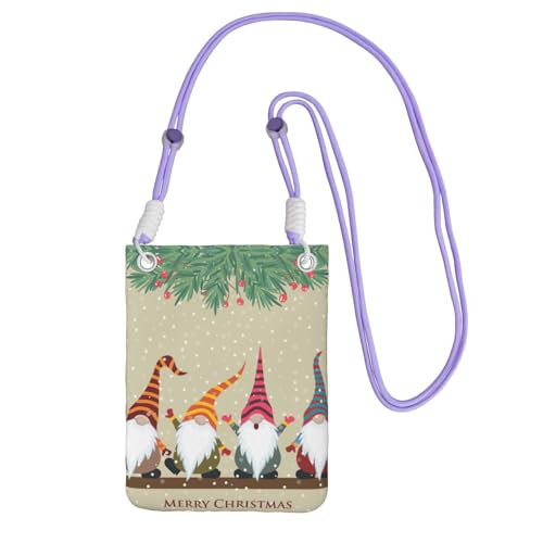 EdWal Umhängetasche mit Weihnachts-Zwergen-Aufdruck für Damen, Mini-Handygeldbörsen, niedliche Handy-Geldbörse, zum Wandern, Reisen, Geschenk, violett, Einheitsgröße von EdWal
